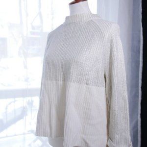 Chicos Melanie Silver Cream Colorblock Mock Neck